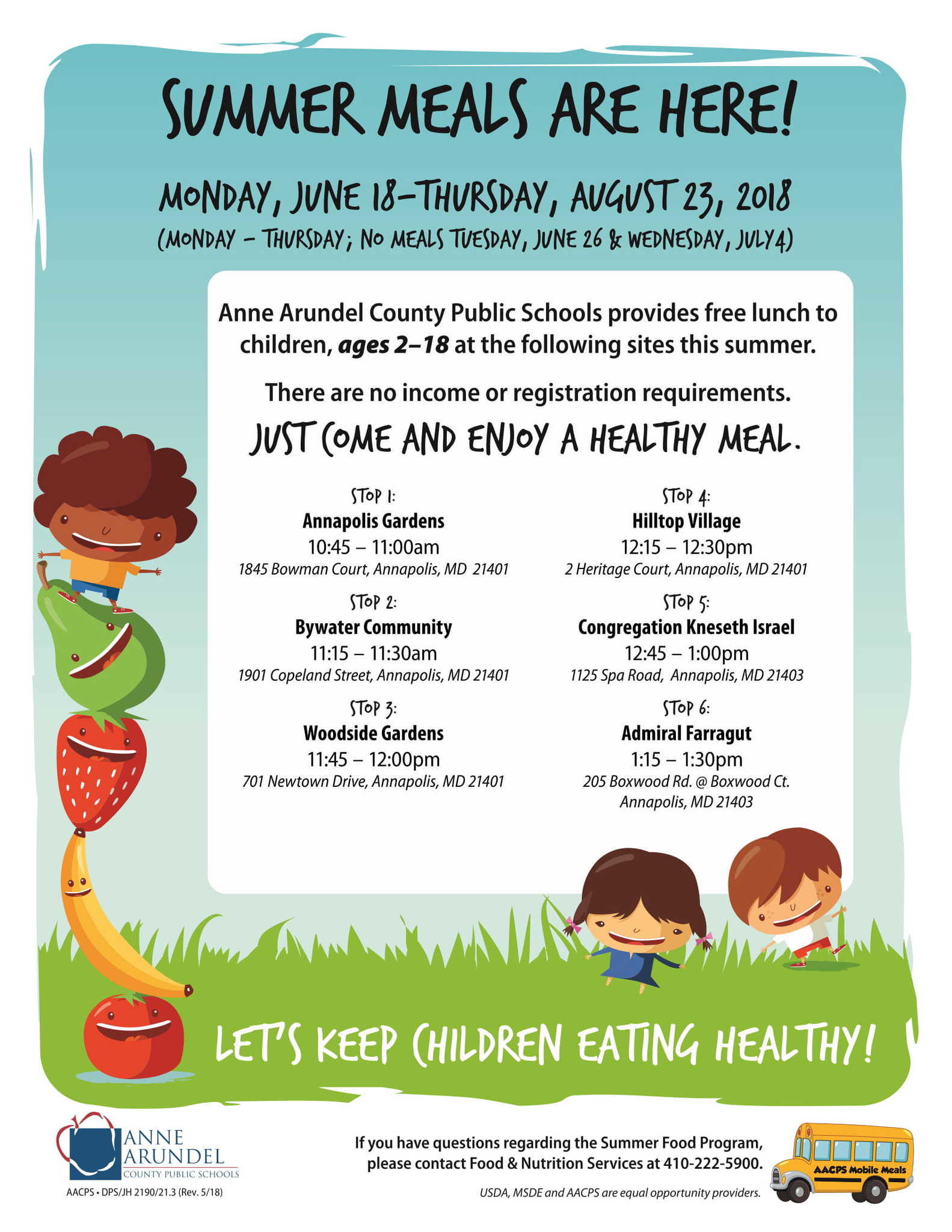 AACPS Summer Meals Annapolis June 18 to August 23, 2018 11