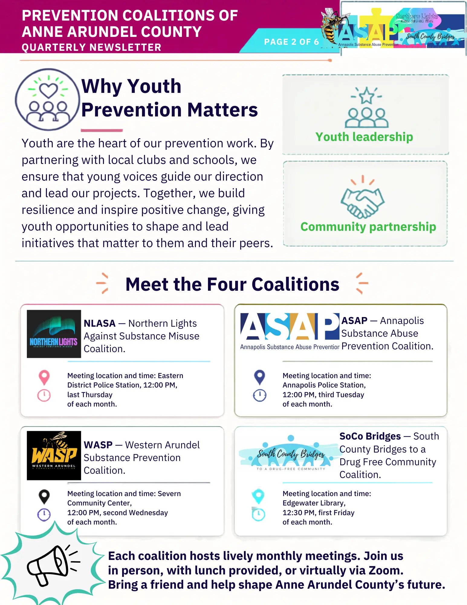 Prevention Coalitions of Anne Arundel County Quarterly Newsletter, September–December 2026, page 2 of 6