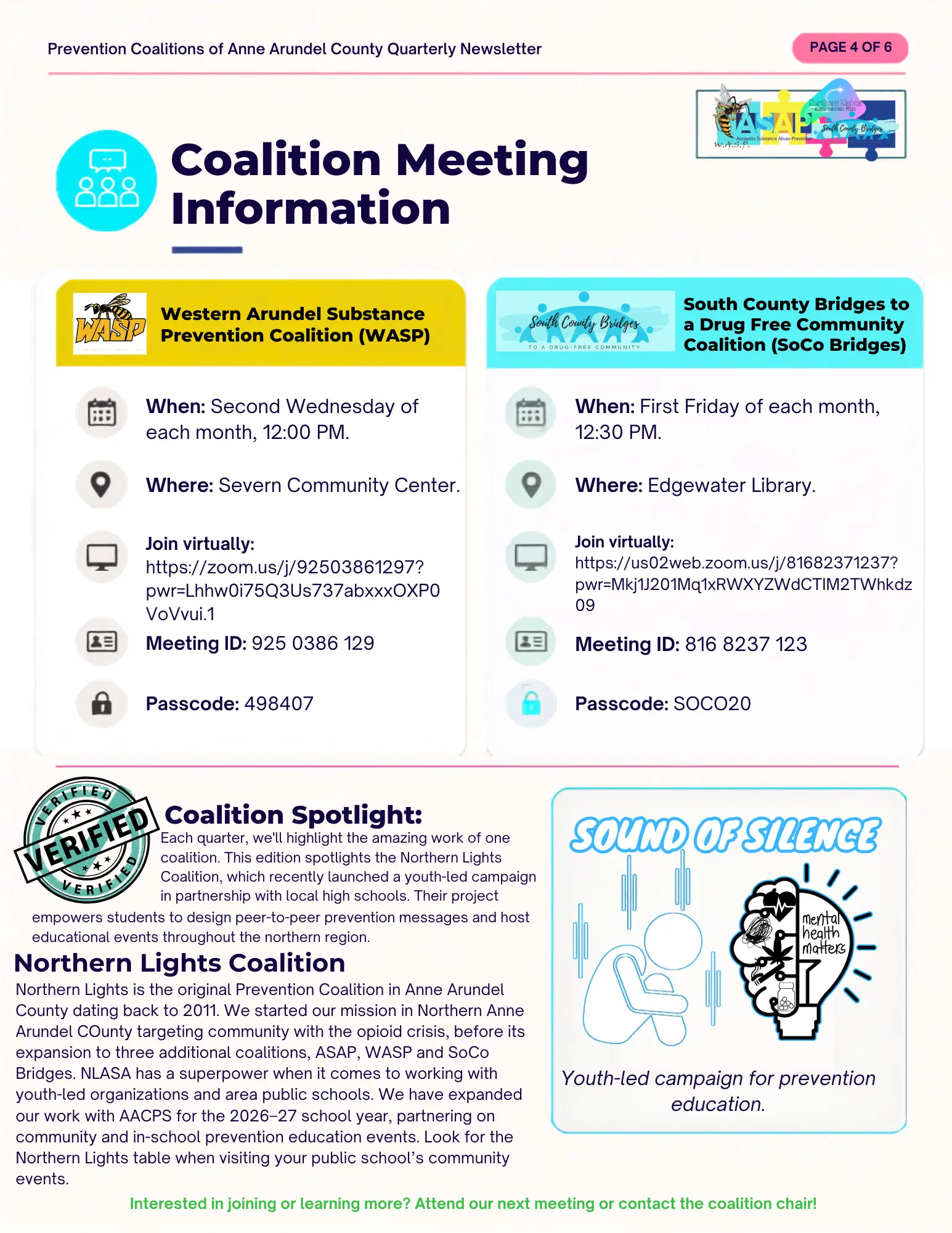 Prevention Coalitions of Anne Arundel County Quarterly Newsletter, September–December 2026, page 4 of 6