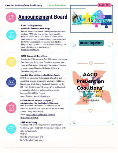 Prevention Coalitions of Anne Arundel County Quarterly Newsletter, September–December 2026, page 5 of 6