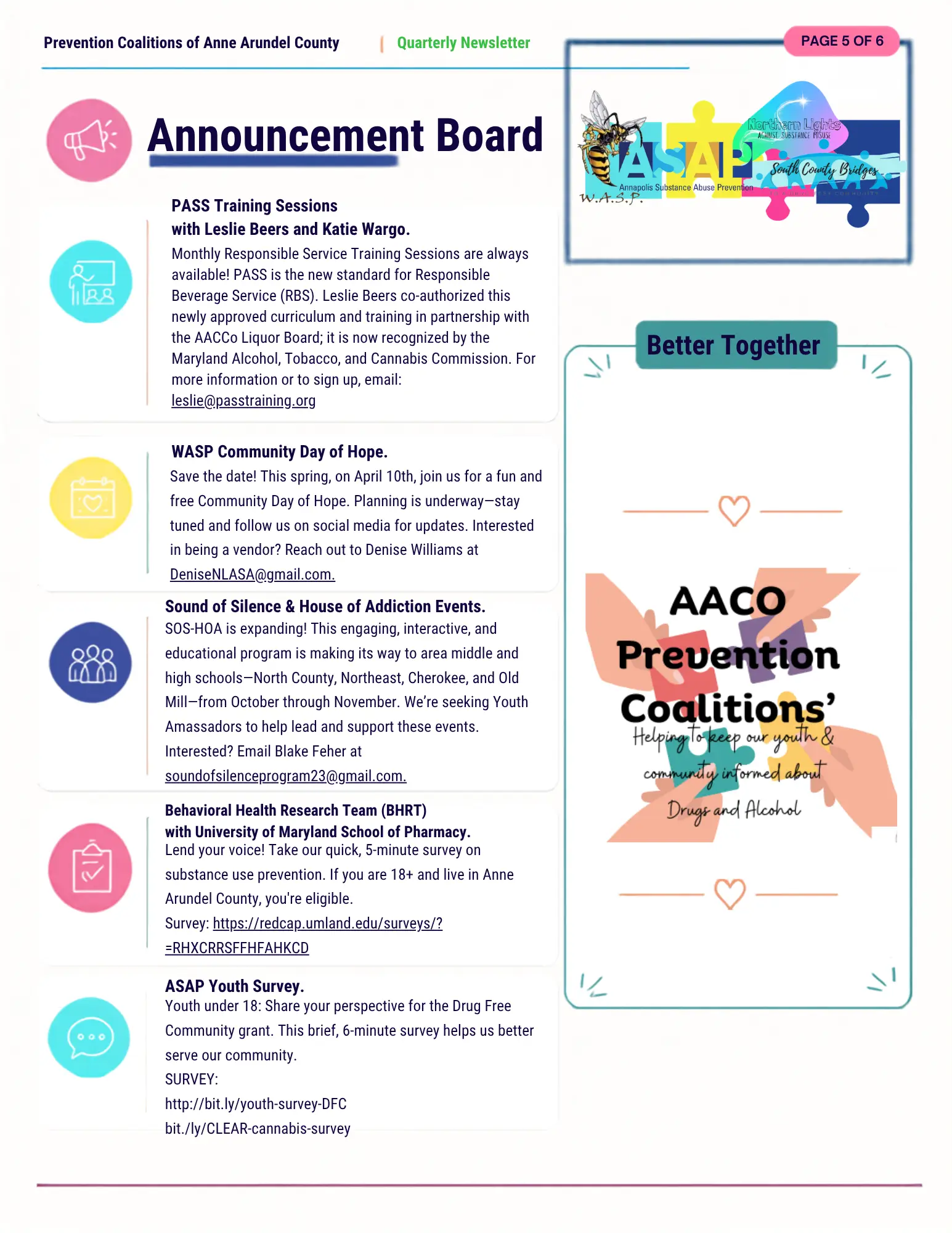 Prevention Coalitions of Anne Arundel County Quarterly Newsletter, September–December 2026, page 5 of 6