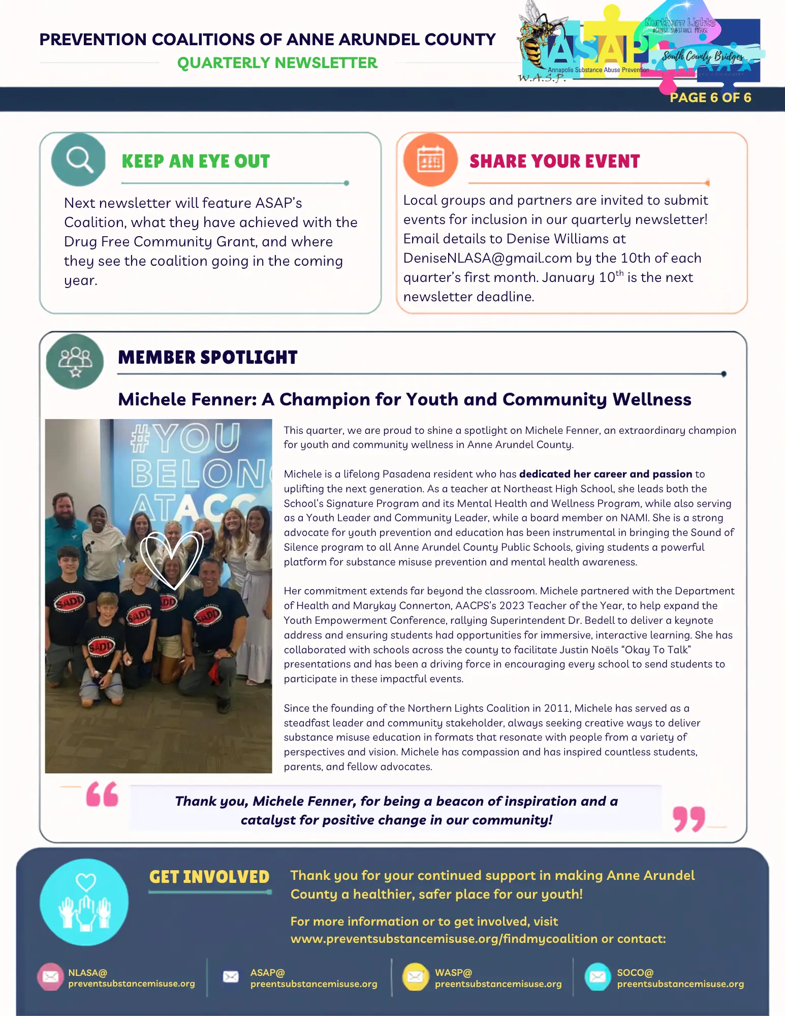 Prevention Coalitions of Anne Arundel County Quarterly Newsletter, September–December 2026, page 6 of 6
